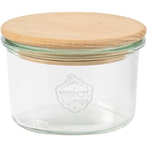 Lot de 12 bocaux en verre avec couvercle en bois et joint en silicone pour dessert, dipps, aliments (1/4)
