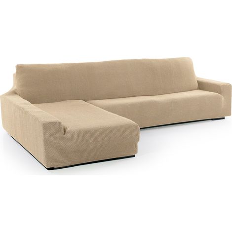 Housse de canapé d'angle Super élastique avec accoudoir Long Gauche Vue de Face Modèle Beige Protecteur en Tissu Jacquard Toucher Coton (1/5)
