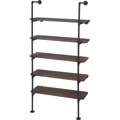 Estantería librería de diseño industrial 165x80x28cm en madera marrón y metal 040005394 (1/5)
