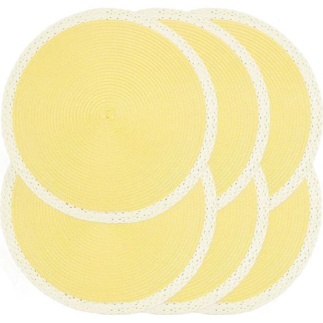 Lot de 6 sets de table ronds tressés antidérapants et lavables pour décoration de table de cuisine et de salle à manger (jaune menthe, 38,1 cm)'03 Jaune Clair 6 pcs'03 Jaune Clair'6 pcs (1/5)
