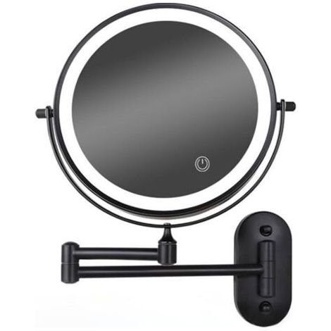 Miroir de maquillage mural à LED 8 pouces, intensité variable, double face, grossissement x5 (noir) (1/4)