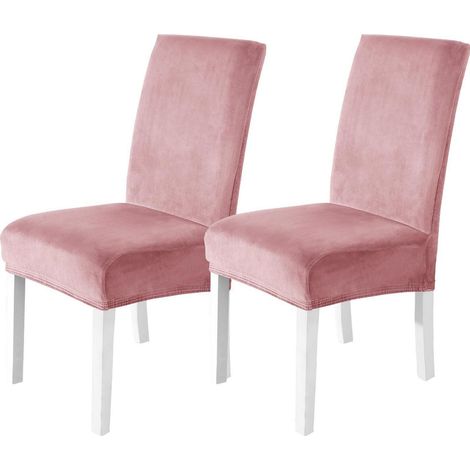 Stuhlhussen Samt 2er Set, Stretch, Kratzfest, Waschbar, Rosa (1/5)