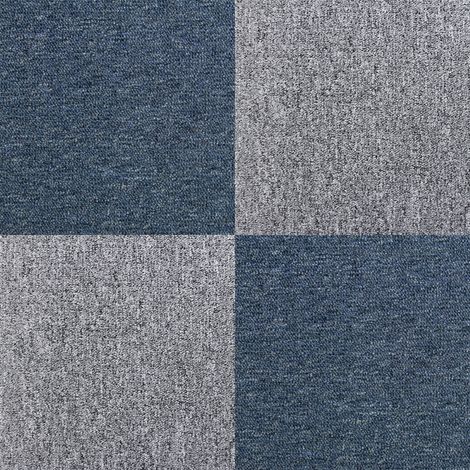 40 Stück Teppichfliesen Bodenfliesen Teppich 50 x 50 cm für 10 m² in Blau & Grau