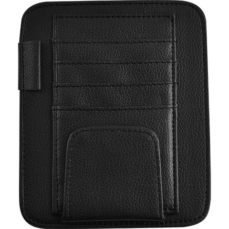 Organizer für die Sonnenblende im Auto, universelles Etui aus PU-Leder, mit Kartenhalter und Stauraum für Brille, Stifte, Kreditkarten und Bargeld, schwarz.