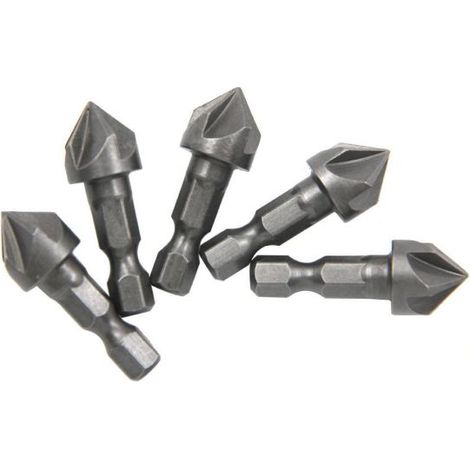Lot de 5 forets coniques de 6,35 mm à tige hexagonale de 6,35 mm, trous de retrait de bavures à 6,35 mm, ensemble de poinçon central, pour bois, contreplaqué, plastique