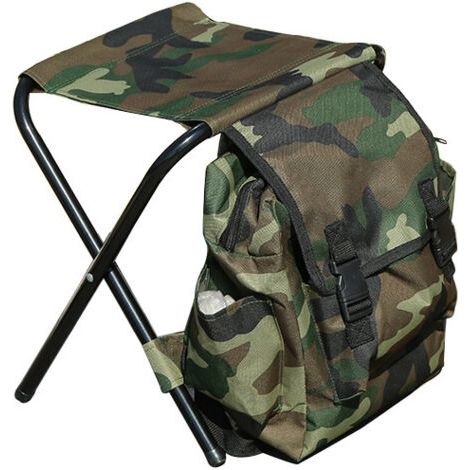 Chaise de pêche pliante 2 en 1, sac à dos portable pour randonnées en plein air, pêche sur la plage, camping-camouflage