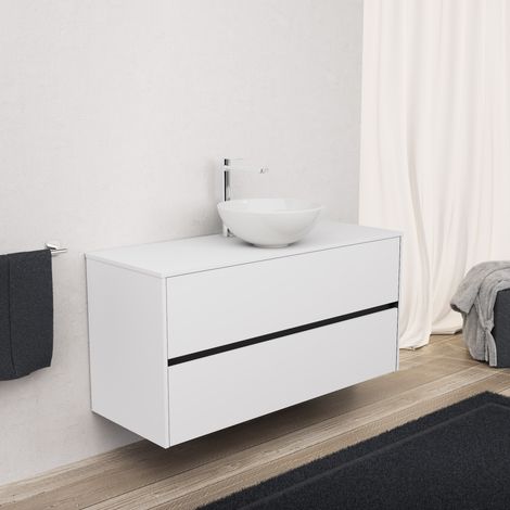 Inda - Badezimmerschrank 2 Schubladen L.120 mit Aufsatzwaschbecken / Mattweiß - diamante (1/5)