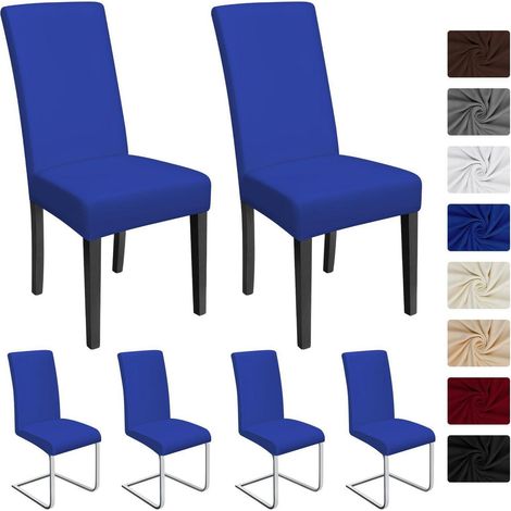 Housses de chaise extensibles 6 pièces, bleu roi, bi-élastiques, lavables (1/5)