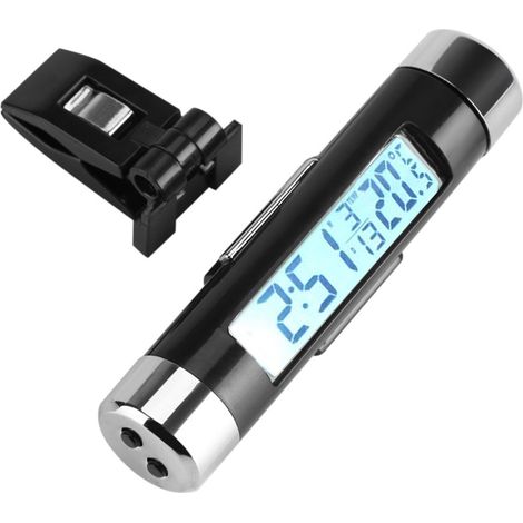 Horloge Thermomètre Voiture Sans Marque Modèle Universel Affichage LCD Rétroéclairage Blanc Clip Aération Acier Inoxydable (1/5)