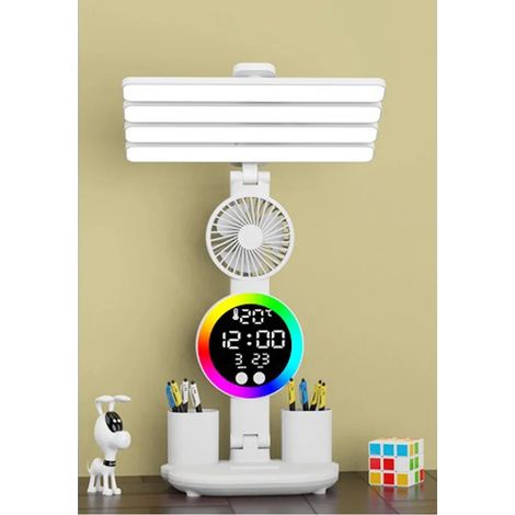 Lampada da lettura con orologio a LED, lampada da tavolo ricaricabile, lampada da scrivania con ventola (1/5)