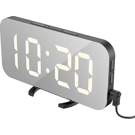 EXTSUD Sveglia Digitale con Display a Specchio Orologio Sveglia Elettronica con Luce Notturna Grande LED Schermo 12/24H Funzione Pisolino 2 Porte USB per Ricarica Smartphone (1/5)
