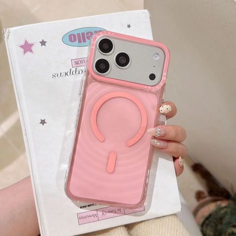 (Rose, iPhone 16) Coque de téléphone à rayures ondulées 3D, anti-jaunissement, coque de protection transparente antichoc.