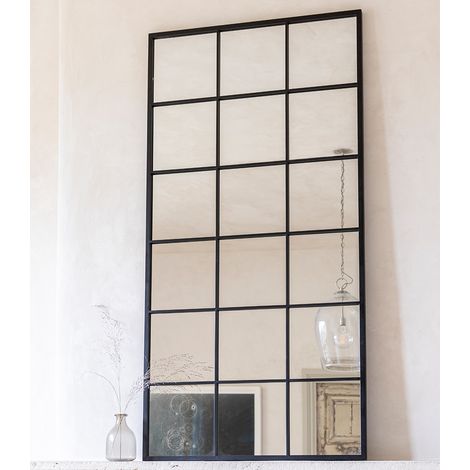 Garden Trading Fulbrook Leaning Mirror Rectangular Window Pane 180 x 90cm Black