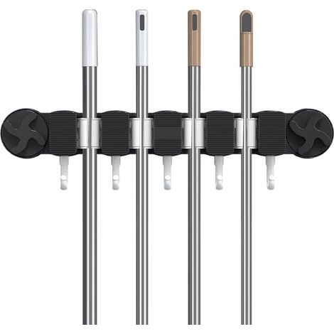 Wall-Mounted Broom Holder, Heavy-Duty Suction Cup Storage Rack for Broom Tool Holder with 5 Hooks for Brush, Shovel, Gloves, Garden Tools, Kitchen, Garage (1/5)
