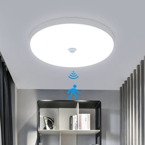 Plafonnier LED 30W 6600K avec détecteur de mouvement – Luminosité 3300LM – Ø25cm blanc froid pour cuisine, couloir, escalier, chambre (IP40) (1/5)