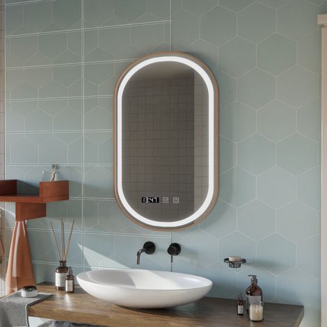 Miroir LED Desembuage Horloge et Temperature 50x80 Cadre Dore (1/5)