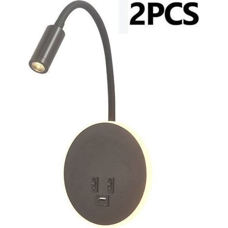 Lampe de Lecture Murale avec port de charge USB et Interrupteur indépendant , Applique murale LED Col de Cygne Flexible , Liseuse de Chevet pour Salon Chambre tête de lit Lecture(Negro , 2 piezas) (1/5)