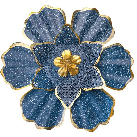 Décoration murale florale en métal bleu, style bohème, avec crochets décoratifs adaptés à une utilisation intérieure et extérieure (salle de bain, terrasse, clôture, jardin, chambre, salon) ou comme s (1/5)