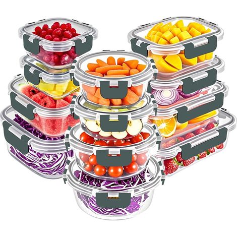 12 pièces alimentaires en verre hermétiques avec couvercles, sans BPA, passent au micro-ondes, four, congélateur et lave-vaisselle, gris (1/5)