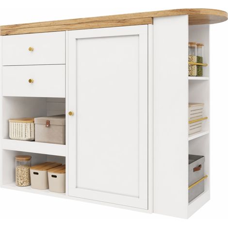Bar modulable 105x39x102 cm en MDF blanc, gain de place pour salon et salle à manger - FLORAGRACE (1/5)