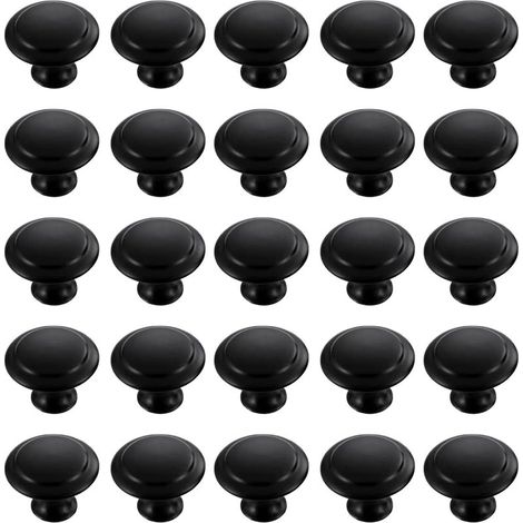 Lot de 25 boutons ronds en acier inoxydable noir pour placard, tiroir, armoire, avec vis de montage (30 mm) (1/4)
