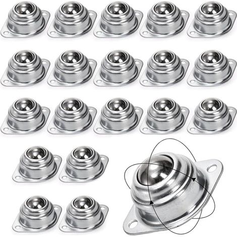 Paquet de 20 Roulements de Transfert à Billes, Roulette à Bille Pivotante en Acier, Bille de à Vis à Double Trou, Adaptée Aux Supports de Rouleaux