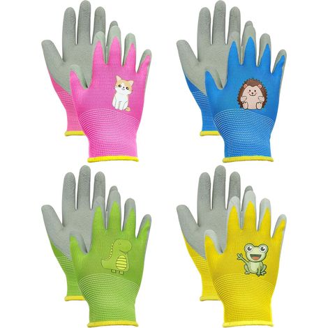 4 Paires de Gants de Jardinage pour Enfant, 4 Couleurs et Motifs Gants Jardinage Enfant de Dessin Animé, Gants de Travail pour Enfant, Gant Jardin Enfant pour Les Enfants de 3 à 5 Ans (1/5)