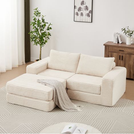 Sofá cama modular de pana beige 194 x 169,5 x 74 cm HAVRYA (1/5)
