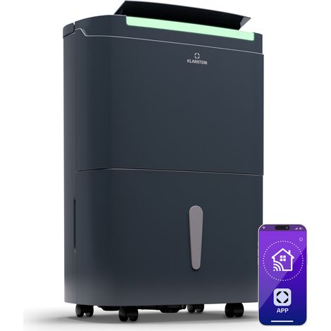 Klarstein Luftentfeuchter Elektrisch bis 55m2, Smart Luftentfeuchter für Wohnung, Bad & Keller, Luft-Entfeuchter Leise, Elektrischer Dehumidifier mit WLAN IoT App, Bautrockner mit 50 L Kapazität