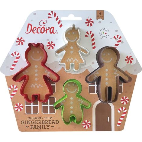 Decora 0255245 Set 4 Tagliapasta Gingerbread Family, In Plastica, Il Kit Ideale per Creare Decorazioni in Pasta di Zucchero o di Gomma, Made in Italy, Design originale. Confezione da 4 pezzi. (1/2)