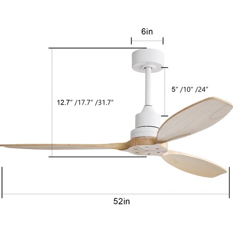52-Zoll Flachdeckenventilator mit Massivholzflügeln (ohne Licht) - 6 Geschwindigkeitsstufen & Fernbedienung - ideal für Terrassen und Wohnzimmer