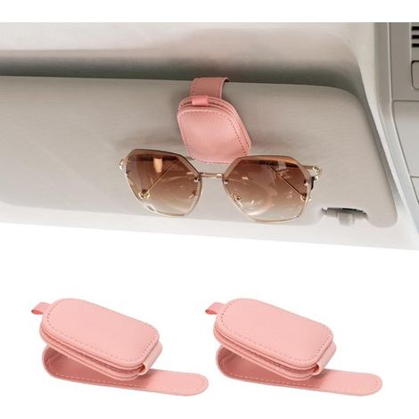 Porta occhiali da sole per auto, porta occhiali da sole magnetico in pelle con porta carte, accessori per alette parasole auto, confezione da 2 (rosa)