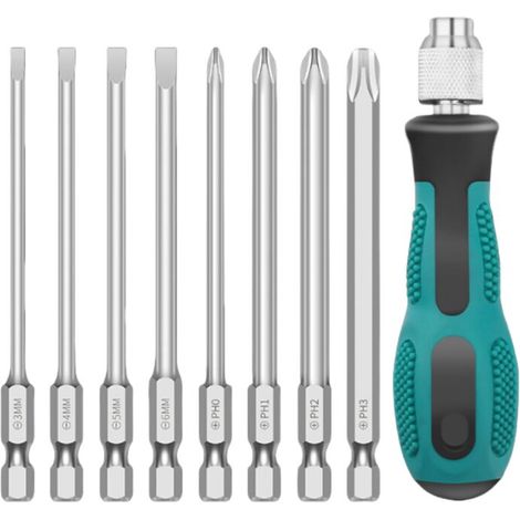 Jeu 8 Embouts Magnétiques 100mm, Tournevis sans Fil, Tige Hexagonale 1/4" pour Outil Électrique, Kit Pratique