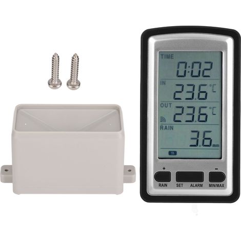 Drahtloser digitaler Regenmesser mit Innen-/Außentemperatursensor und eingebautem Empfänger (1/5)