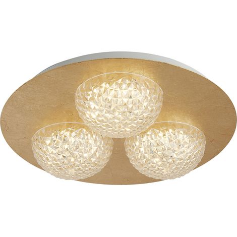 Searchlight Celestia Plafoniera Led Rotonda 3 Luci - Foglia Oro Con Acrilico Trasparente (1/5)