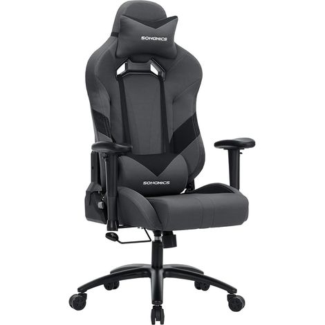 Songmics – Chaise gamer ajustable noir-gris – Assise large 40 cm – Hauteur 129-139 cm – Accoudoirs réglables – Rembourrage mousse à froid
