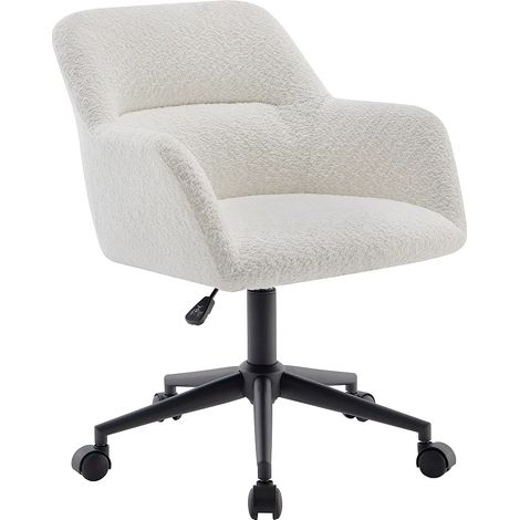 Chaise de bureau – Tissu bouclette – Blanc et noir – Hauteur réglable – HEKA (1/5)