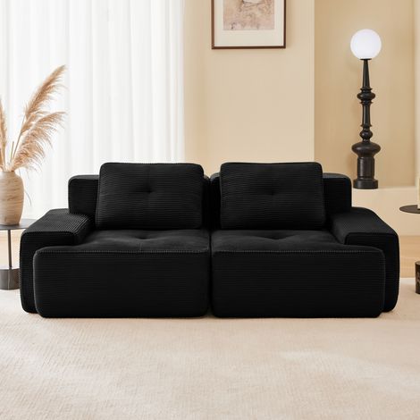 Divano componibile a 2 posti in velluto a coste, elastico 32D, ergonomico, sedute extra profonde, senza struttura, 204x104x69cm, nero