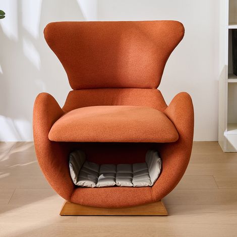 Fauteuil lounge 66x69x76 cm rouge brique en tissu et bois avec niche intégrée pour chat ou petit chien (1/5)