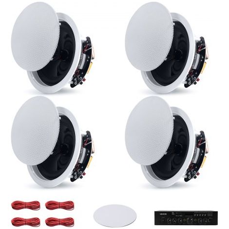 Altavoces de Techo 165,1 mm 4 Piezas, Sistema de Altavoces para Techo con Amplificador y Bluetooth, Montaje Empotrado con Cable, para Sala de Estar, Cine en Casa, Comedor, Balcón Cubierto (1/5)