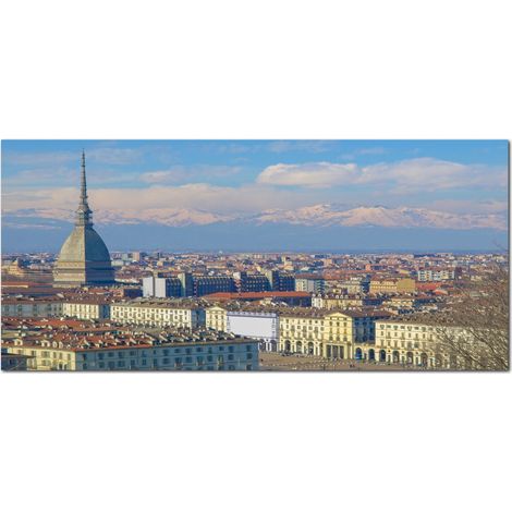 Lupia - Quadro moderno su Tela Canvas DEEP 65X143 cm, con paesaggi e localismi italiani, per casa, soggiorno, capezzale camera da letto, hotel, ufficio, TORINO - PANORAMA MOLE (1/4)