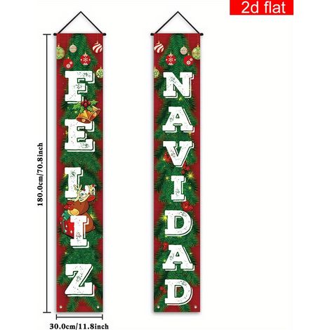 Bannière décorative à carreaux avec le Père Noël et un nouveau couplet de Noël 2026 - 180 x 30 cm - SDJDL-4