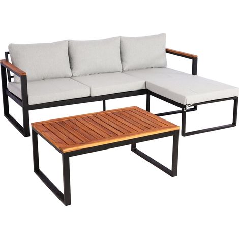 Garten-Garnitur HHG-075b, Gartenlounge Sitzgruppe Lounge-Set Sofa, Aluminium Akazie Holz MVG-zertifiziert hellgrau