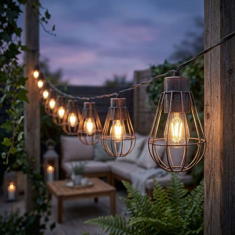 Catena luminosa a LED solare lampada solare da esterno decorazione da giardino stile retrò, metallo ruggine, 10x LED bianco caldo, L 200 cm Nino Leuchten 69021011 (1/5)