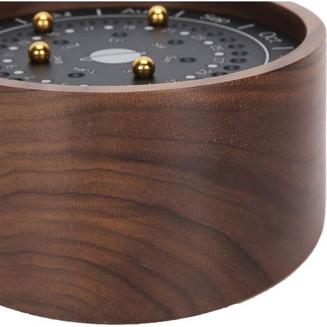 Dekorativer Tischkalender aus Holz – Planeten-Sonnenuhr-Design, 9,1 cm x 9,1 cm – Walnuss & Aluminium