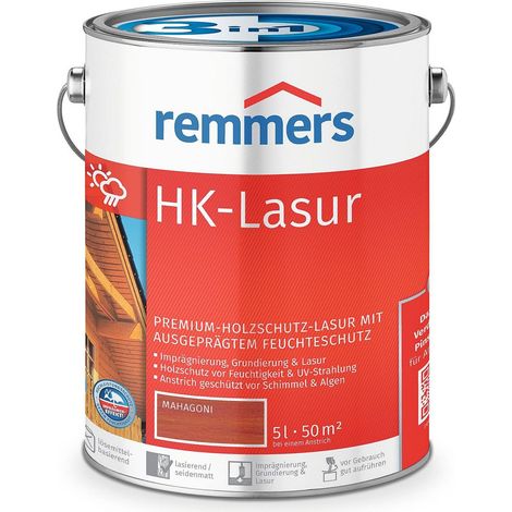 Remmers HK-Lasur 3in1 mahagoni, 5 Liter, Holzlasur aussen, 3facher Holzschutz mit Imprägnierung + Grundierung + Lasur, Feuchtigkeit- und UV-Schutz (1/5)