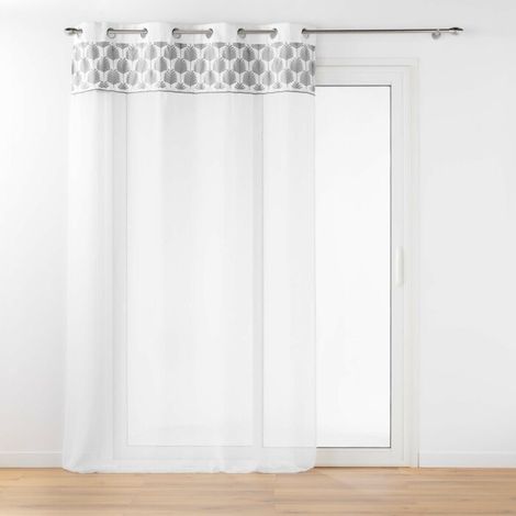 Voilage a oeillets 140 x 240 cm voile tisse brodé Kasita Blanc (1/3)