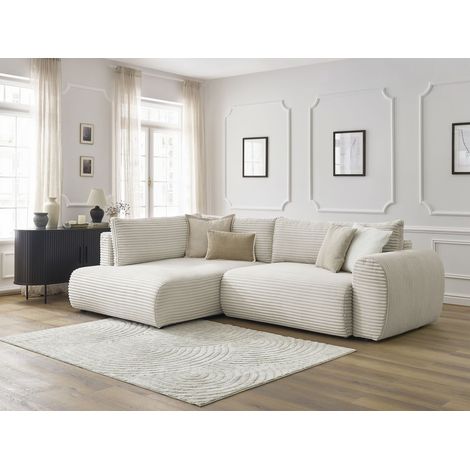BOBOCHIC - Canapé d'angle L convertible coffre LUCIEN gros côtelé doux Angle gauche Beige (1/5)