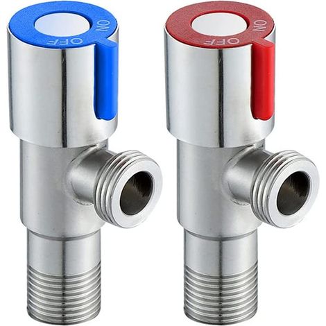 2 Pièces Vanne d'Angle En Acier Inoxydable, Valve Triangulaire, Vanne d'Angle De Robinet, Valve d'Angle En Acier Inoxydable Étanches Pour La Salle De Bain, Cuisine, Toilette (Bleu, Rouge) (1/5)