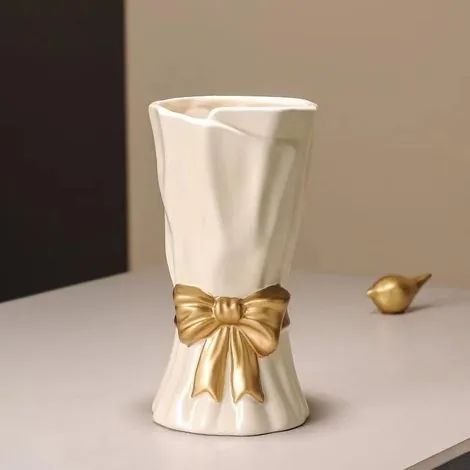 Vase à nœud, vase à fleurs blanc pour la décoration intérieure, vases en céramique blanche pour un style bohème, grand vase de 23,6 cm idéal pour décorer une étagère, une table ou le salon. (Extérieur (1/3)